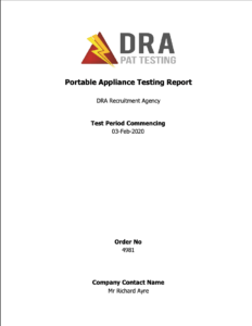 PAT Testing Certificate front cover