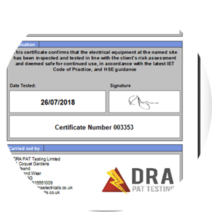 pat test certificate