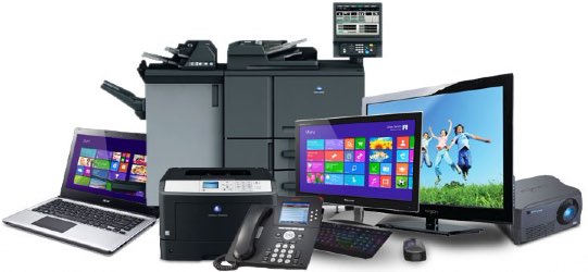 A selection of electrical appliances you may find in an office such as computer, laptop, TV, printer that will need PAT Testing