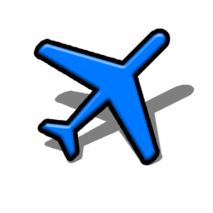 Airport Symbol Clipart image with a blue plane with grey shadow