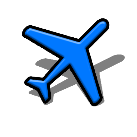Airport Symbol Clipart image with a blue plane with grey shadow 