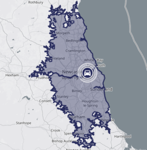 Map showing the North East areas we go to for PAT Testing