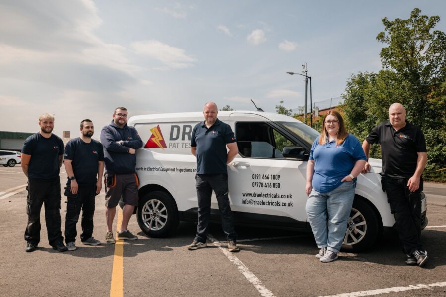 DRA PAT Testing team with Ford Courier van and business contact details, taken at Benfield in Newcastle