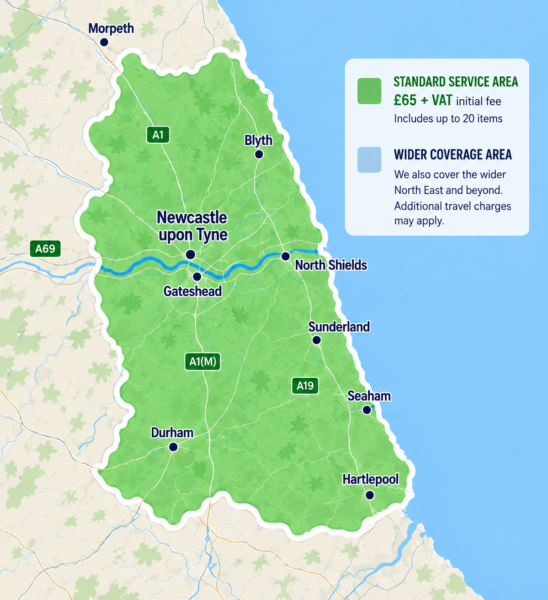 Tyne and Wear Map showing all the locations DRA operate including Newcastle, SUnderland, Gateshead, Washington etc